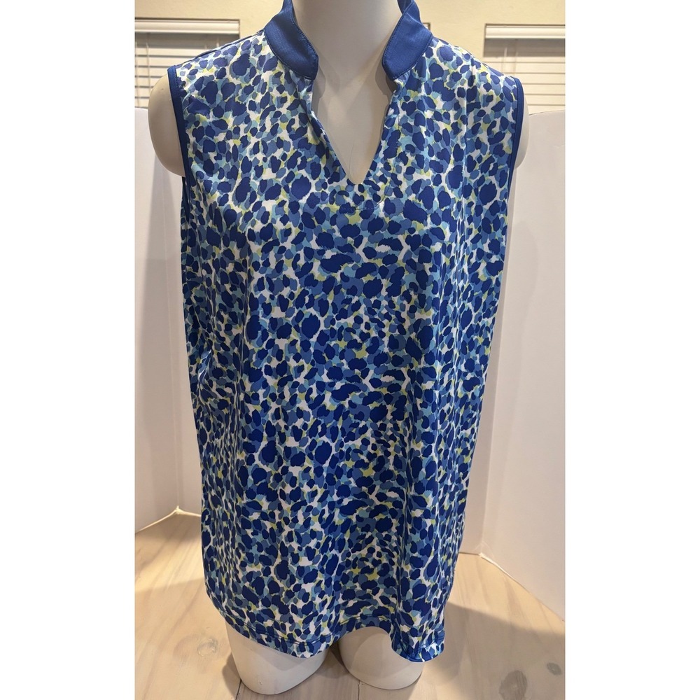 Court‎ Haley Womens XL Blue Leopard Print Sleeveless Golf Polo Shirt V-Neck Tank
